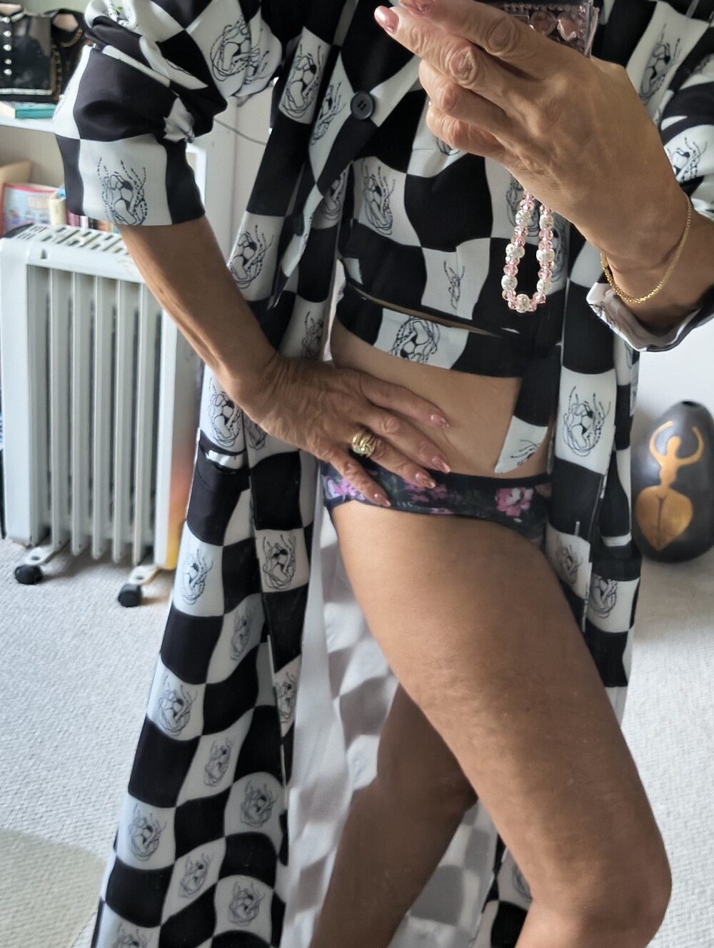Black & White Check Maxi Coat with Matching Halter Top